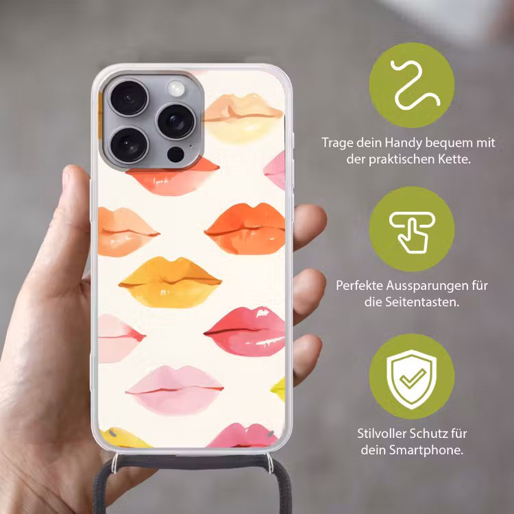 Lippen - Kleurrijk - Glanzend Hoesje iPhone 16 Pro Max met koord klein -sfeer2_DE