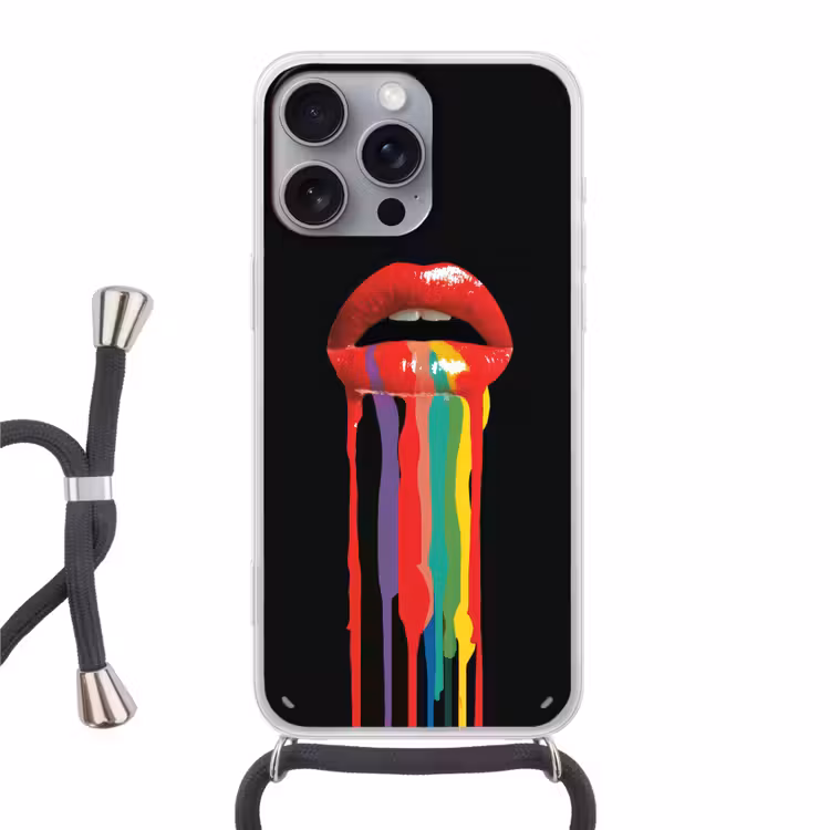 Lippen - Kleuren - Zwart Hoesje iPhone 16 Pro Max met koord klein -3d
