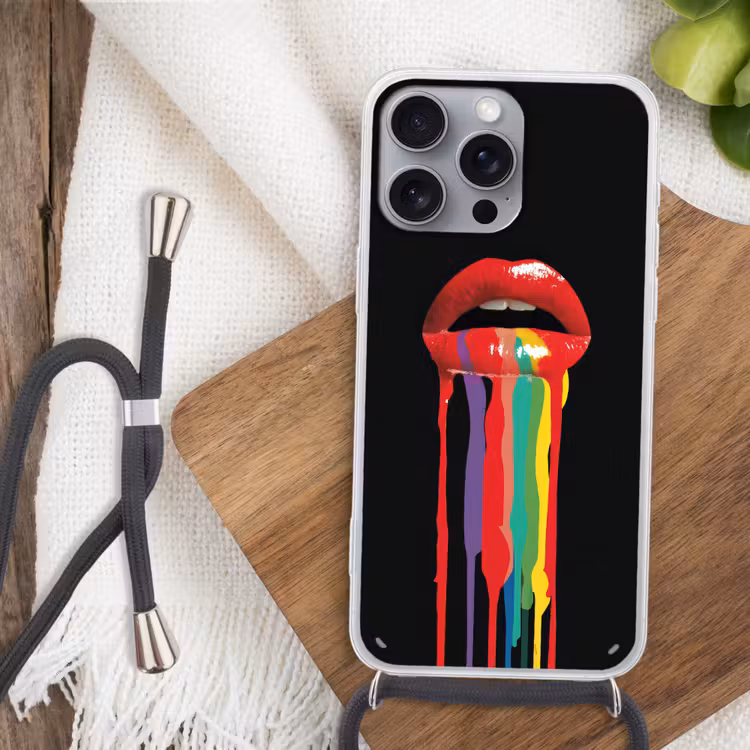 Lippen - Kleuren - Zwart Hoesje iPhone 16 Pro Max met koord klein -sfeer4