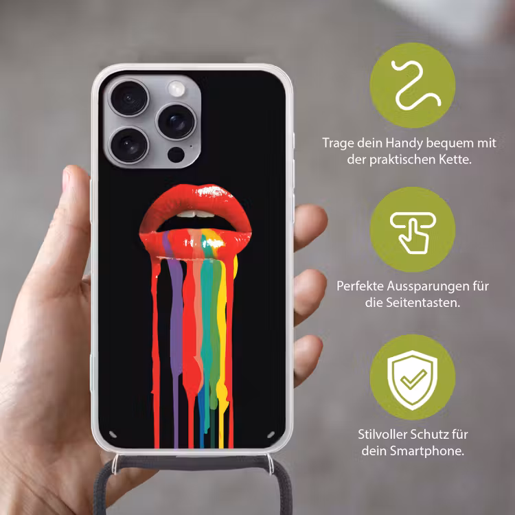 Lippen - Kleuren - Zwart Hoesje iPhone 16 Pro Max met koord klein -sfeer2_DE