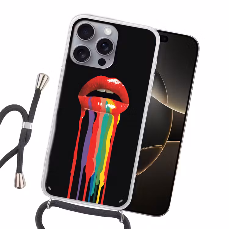 Lippen - Kleuren - Zwart Hoesje iPhone 16 Pro Max met koord klein -sfeer1