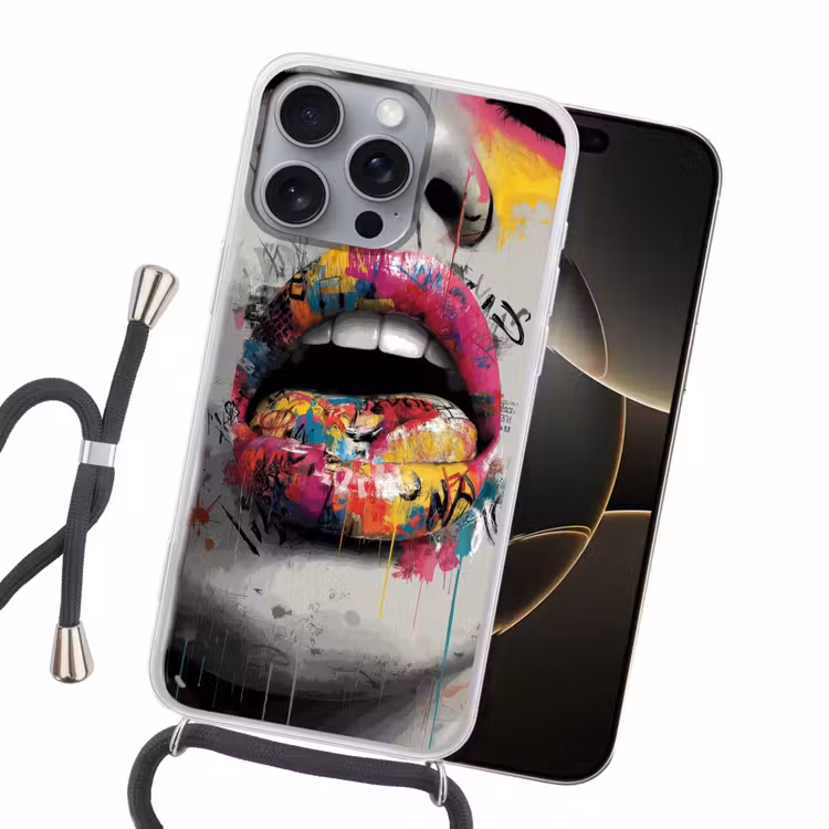 Lippen - Graffiti - Expressief Hoesje iPhone 16 Pro Max met koord klein -sfeer1