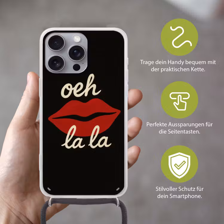 Lip - Rood - Quote Hoesje iPhone 16 Pro Max met koord klein -sfeer2_DE