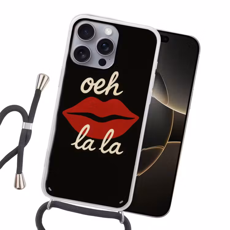 Lip - Rood - Quote Hoesje iPhone 16 Pro Max met koord klein -sfeer1