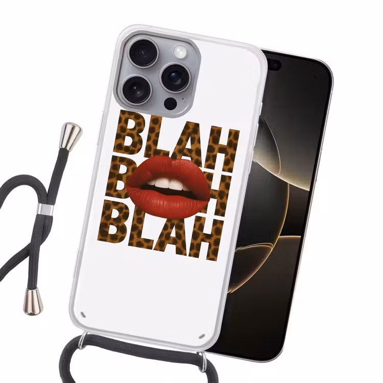 Lip - Rood - Quote Hoesje iPhone 16 Pro Max met koord klein -sfeer1