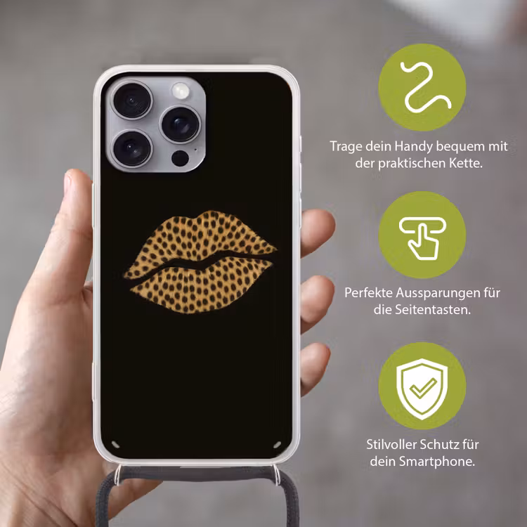 lip - Zwart - Panterprint Hoesje iPhone 16 Pro Max met koord klein -sfeer2_DE