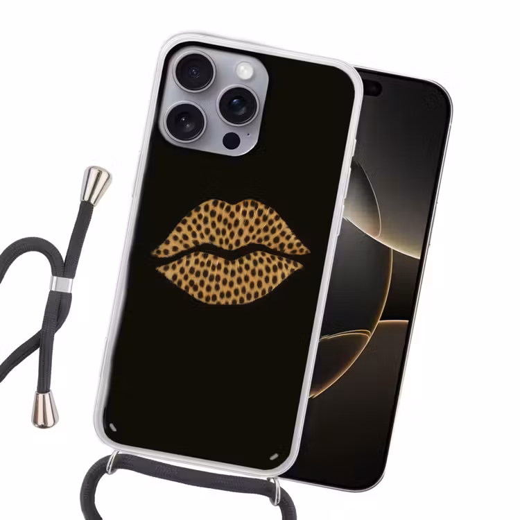 lip - Zwart - Panterprint Hoesje iPhone 16 Pro Max met koord klein -sfeer1