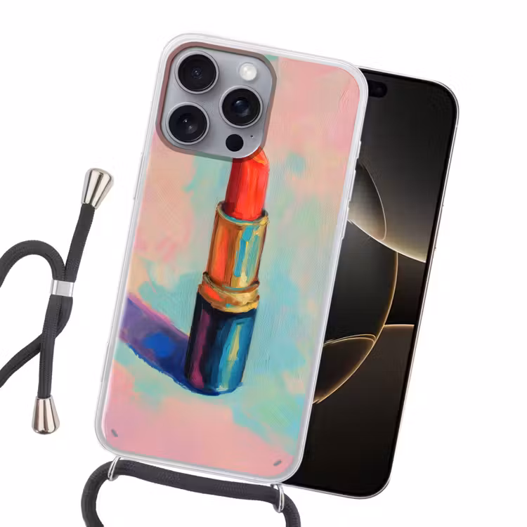 Lippenstift - Rood - Penseelstreken Hoesje iPhone 16 Pro Max met koord klein -sfeer1