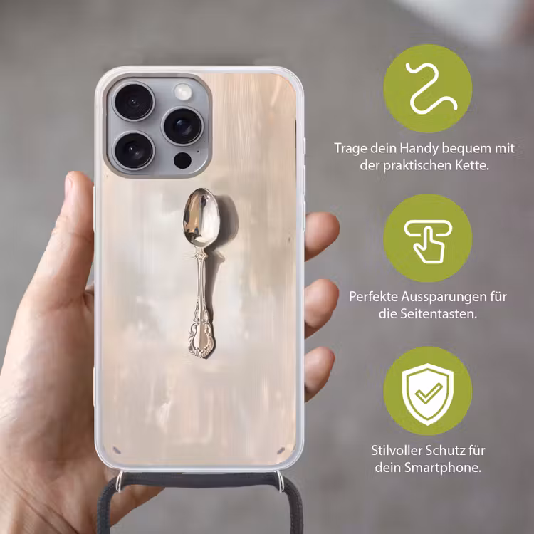 Lepel - Verf - Zilver Hoesje iPhone 16 Pro Max met koord klein -sfeer2_DE