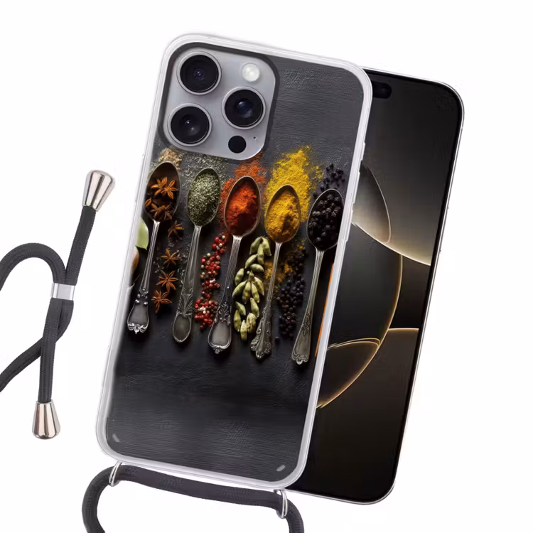 Lepels - Specerijen - Kaneel - Chili Hoesje iPhone 16 Pro Max met koord klein -sfeer1