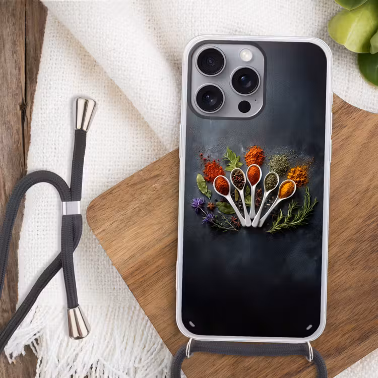 Lepels - Wit - Poeder - Kruiden Hoesje iPhone 16 Pro Max met koord klein -sfeer4