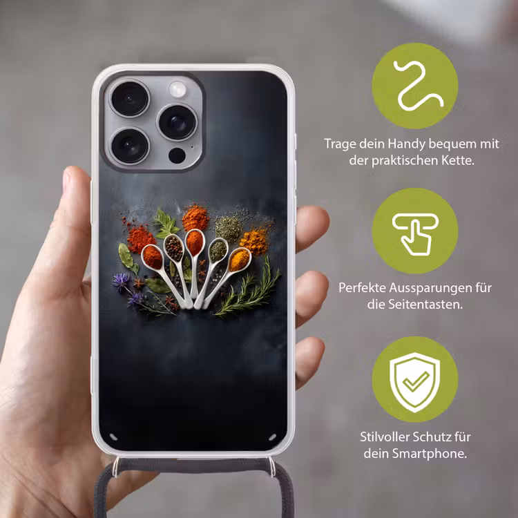 Lepels - Wit - Poeder - Kruiden Hoesje iPhone 16 Pro Max met koord klein -sfeer2_DE