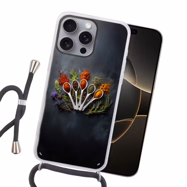 Lepels - Wit - Poeder - Kruiden Hoesje iPhone 16 Pro Max met koord klein -sfeer1