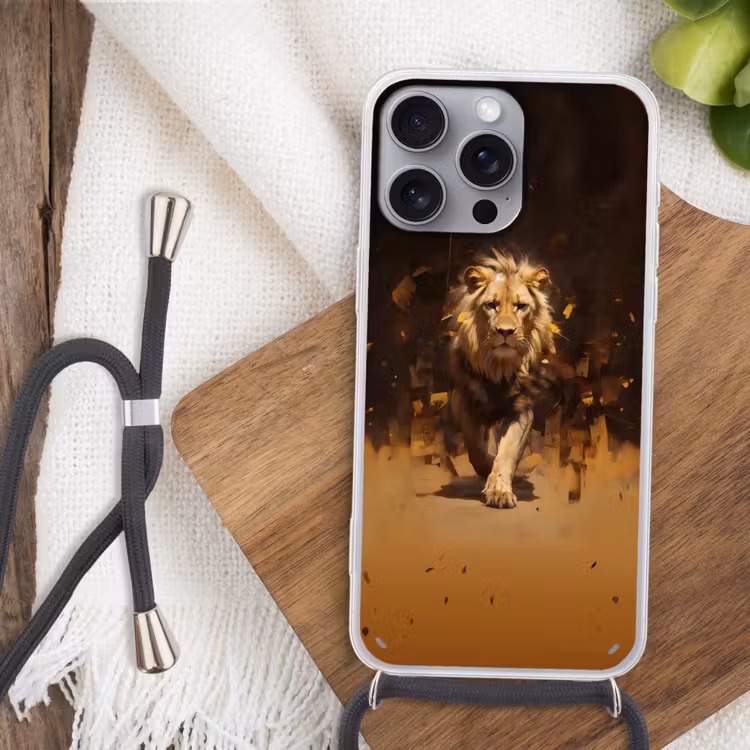 Leeuw - Geschilderd - Abstract - Goud Hoesje iPhone 16 Pro Max met koord klein -sfeer4