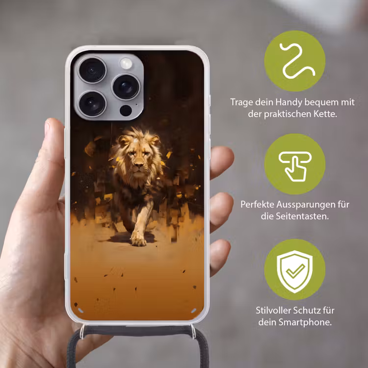 Leeuw - Geschilderd - Abstract - Goud Hoesje iPhone 16 Pro Max met koord klein -sfeer2_DE