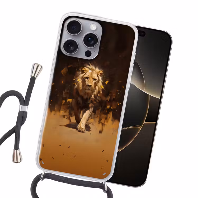 Leeuw - Geschilderd - Abstract - Goud Hoesje iPhone 16 Pro Max met koord klein -sfeer1