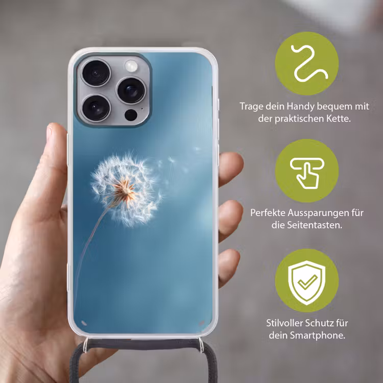 Paardenbloem - Wind - Blauw Hoesje iPhone 16 Pro Max met koord klein -sfeer2_DE