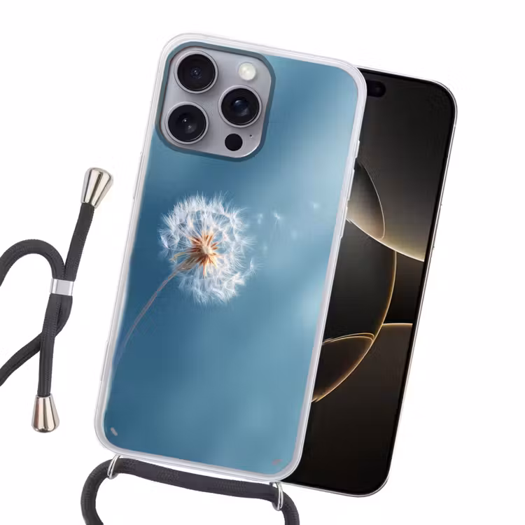 Paardenbloem - Wind - Blauw Hoesje iPhone 16 Pro Max met koord klein -sfeer1