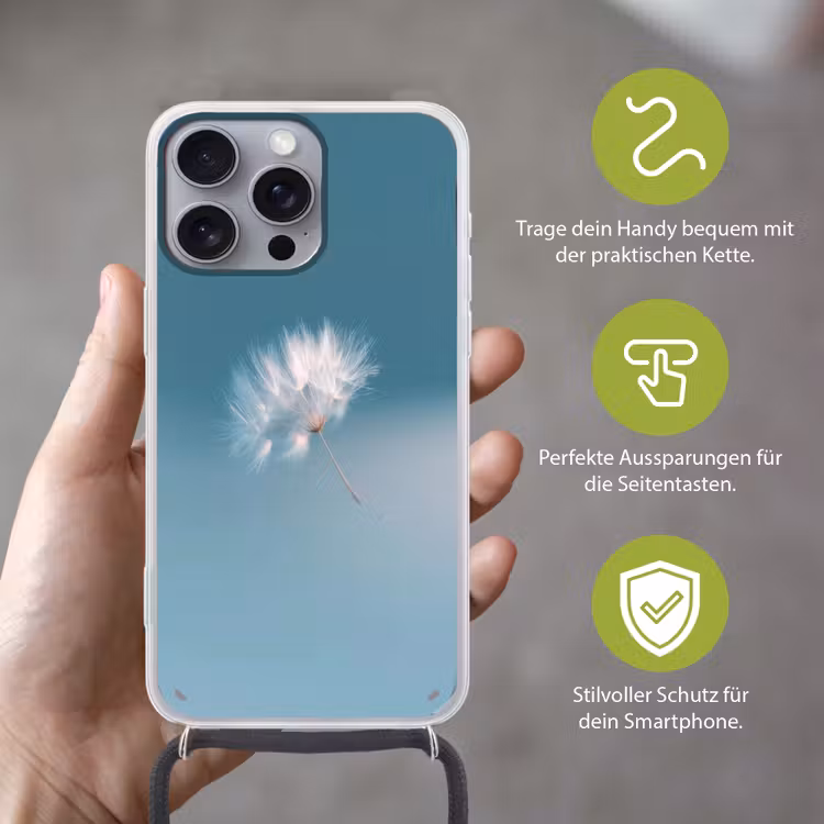 Paardenbloempluisje - Blauw - Lucht Hoesje iPhone 16 Pro Max met koord klein -sfeer2_DE