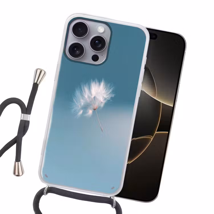 Paardenbloempluisje - Blauw - Lucht Hoesje iPhone 16 Pro Max met koord klein -sfeer1