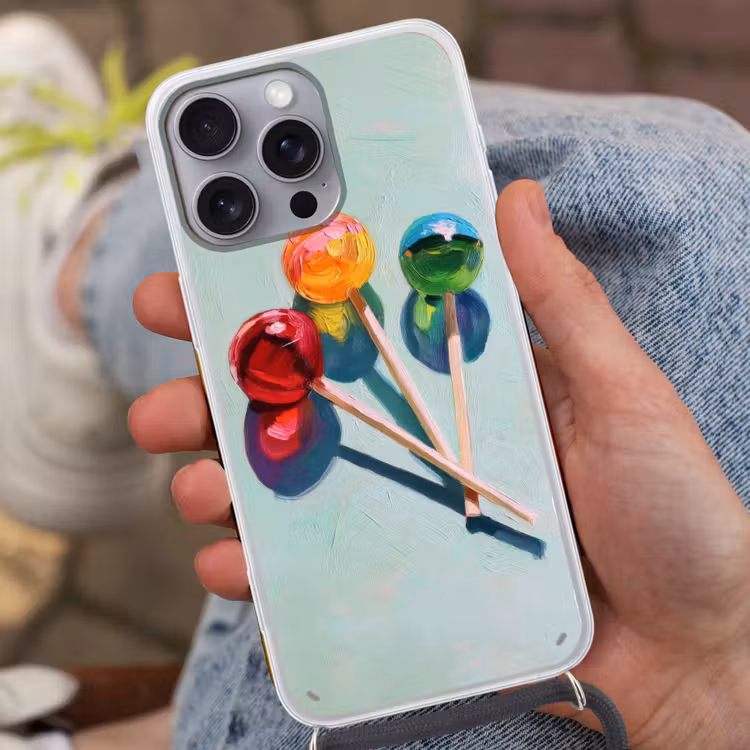 Lollys - Schaduw - Drie - Blauw Hoesje iPhone 16 Pro Max met koord klein -sfeer3