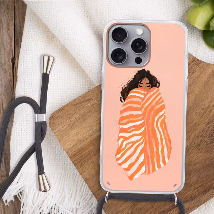 Meisje - Deken - Gestreept - Oranje Hoesje iPhone 16 Pro Max met koord klein -sfeer4