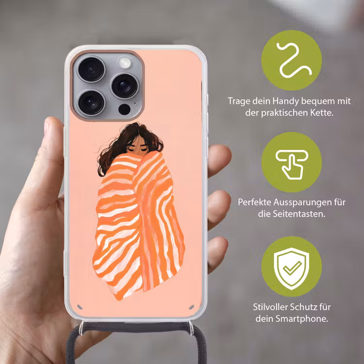 Meisje - Deken - Gestreept - Oranje Hoesje iPhone 16 Pro Max met koord klein -sfeer2_DE