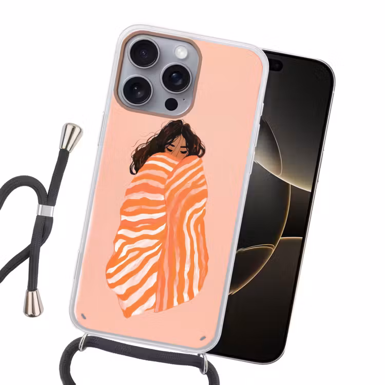 Meisje - Deken - Gestreept - Oranje Hoesje iPhone 16 Pro Max met koord klein -sfeer1
