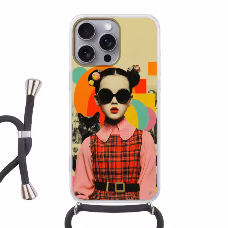 Meisje - Zonnebril - Kat - Retro Hoesje iPhone 16 Pro Max met koord klein -3d