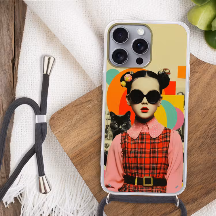Meisje - Zonnebril - Kat - Retro Hoesje iPhone 16 Pro Max met koord klein -sfeer4