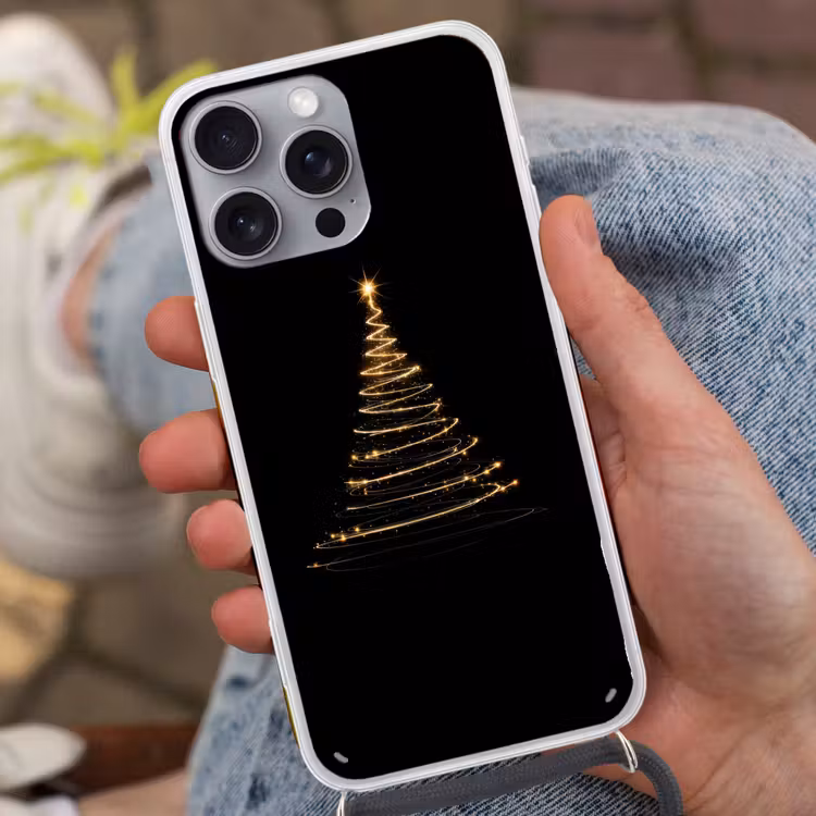 Magisch - Kerstboom - Lichtspiralen - Zwart Hoesje iPhone 16 Pro Max met koord klein -sfeer3