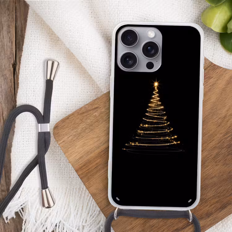 Magisch - Kerstboom - Lichtspiralen - Zwart Hoesje iPhone 16 Pro Max met koord klein -sfeer4