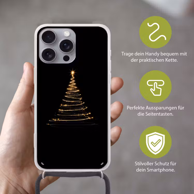 Magisch - Kerstboom - Lichtspiralen - Zwart Hoesje iPhone 16 Pro Max met koord klein -sfeer2_DE