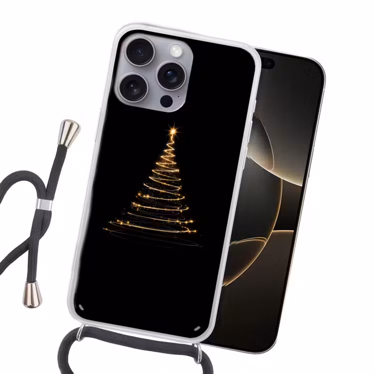 Magisch - Kerstboom - Lichtspiralen - Zwart Hoesje iPhone 16 Pro Max met koord klein -sfeer1