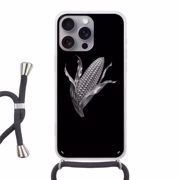 Maïskolf - Glanzend metaal - Elegant Hoesje iPhone 16 Pro Max met koord klein -3d