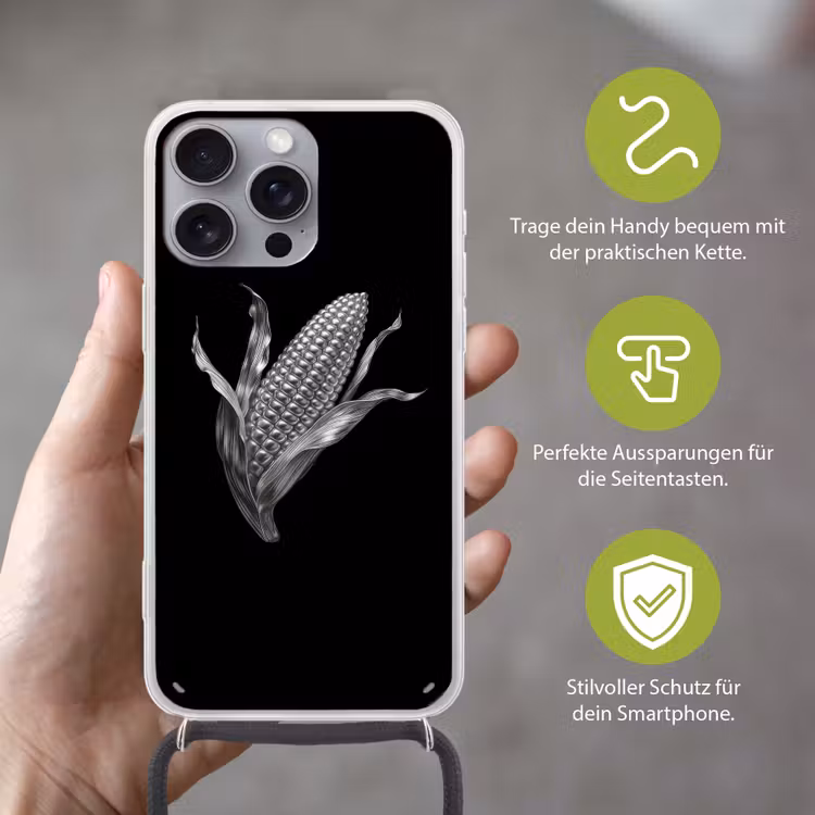 Maïskolf - Glanzend metaal - Elegant Hoesje iPhone 16 Pro Max met koord klein -sfeer2_DE