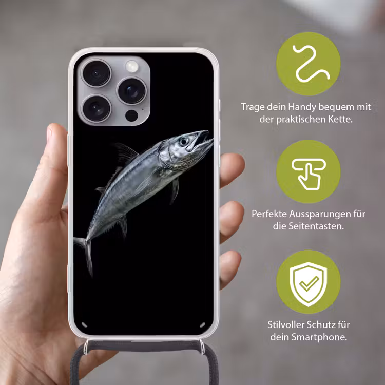 Makreel - Vis - Zwart Hoesje iPhone 16 Pro Max met koord klein -sfeer2_DE
