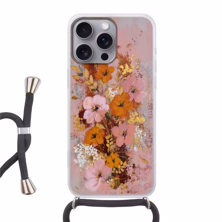 Schilderij - Bloemen - Rustiek - Roze Hoesje iPhone 16 Pro Max met koord klein -3d