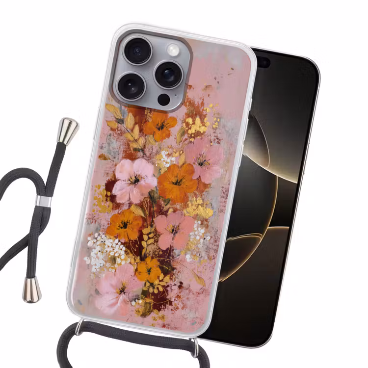 Schilderij - Bloemen - Rustiek - Roze Hoesje iPhone 16 Pro Max met koord klein -sfeer1