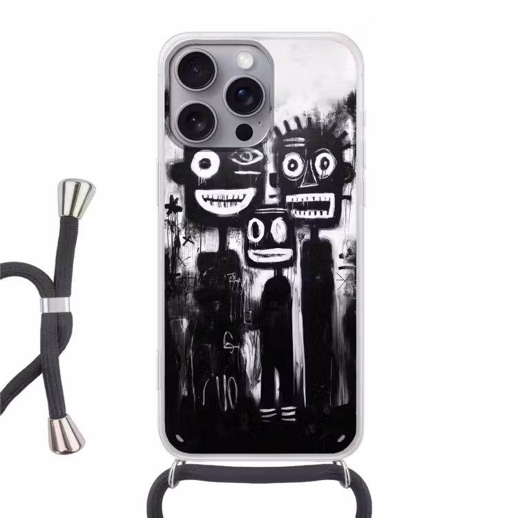 Schilderij - Figuren - Zwart - Abstract Hoesje iPhone 16 Pro Max met koord klein -3d