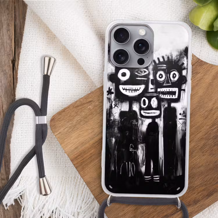 Schilderij - Figuren - Zwart - Abstract Hoesje iPhone 16 Pro Max met koord klein -sfeer4