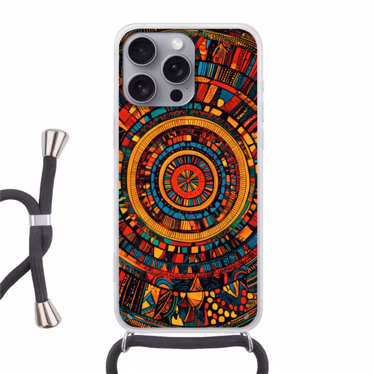 Mandala - Cirkels - Patronen Hoesje iPhone 16 Pro Max met koord klein -3d