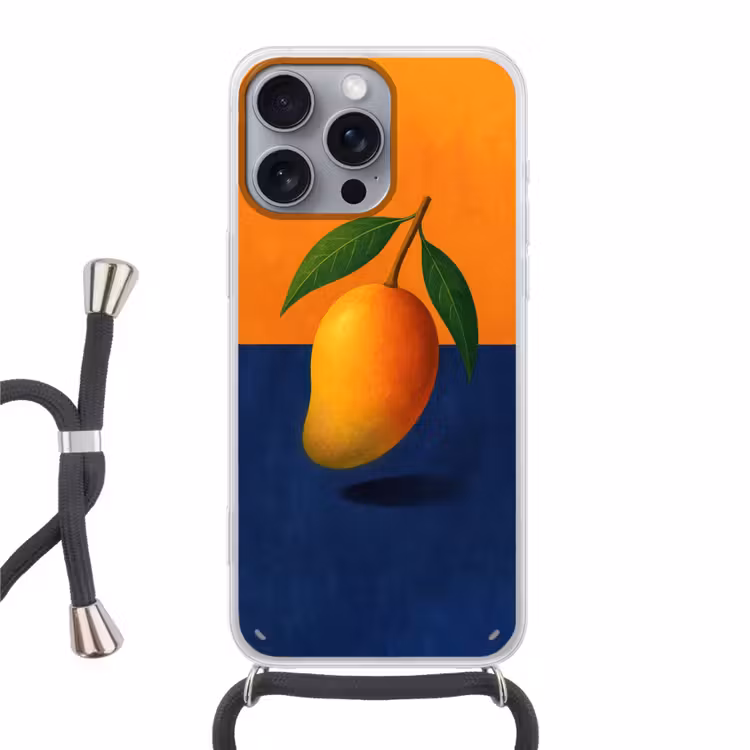 Mango - Vlakken - Bladeren - Oranje Hoesje iPhone 16 Pro Max met koord klein -3d