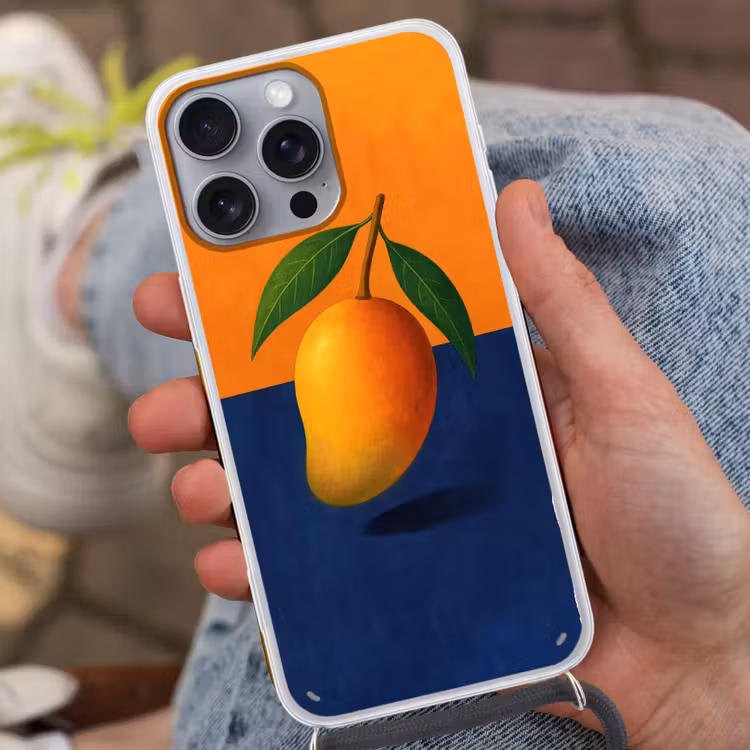 Mango - Vlakken - Bladeren - Oranje Hoesje iPhone 16 Pro Max met koord klein -sfeer3