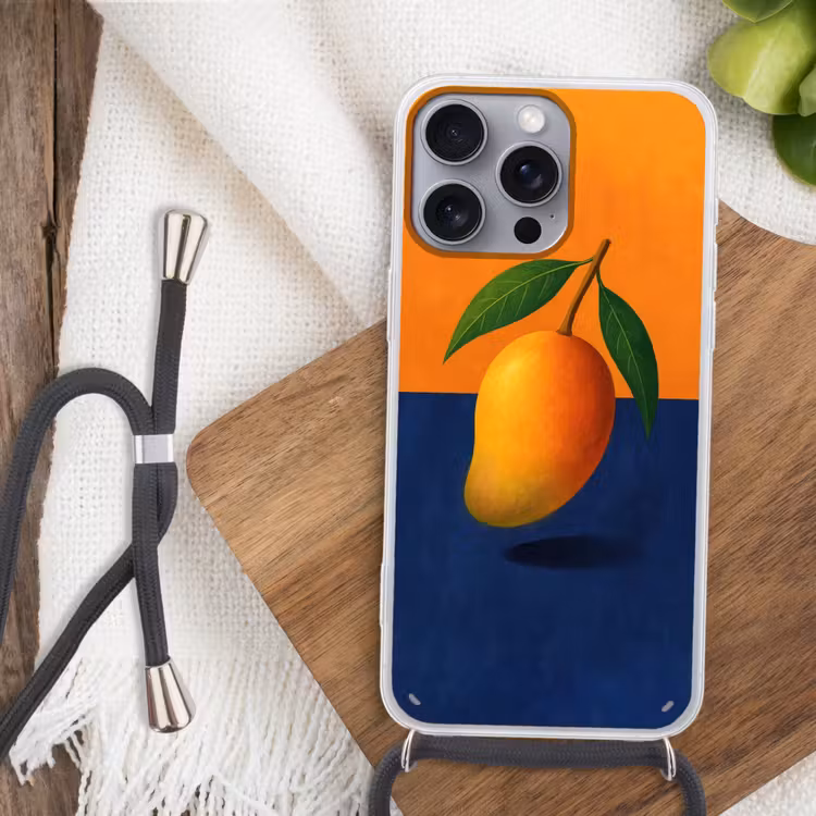 Mango - Vlakken - Bladeren - Oranje Hoesje iPhone 16 Pro Max met koord klein -sfeer4