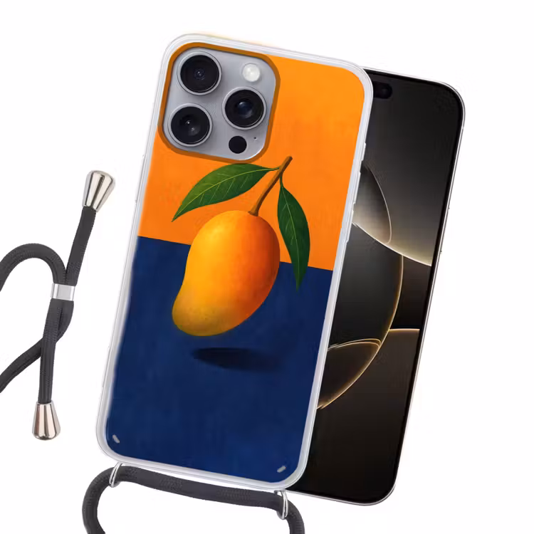 Mango - Vlakken - Bladeren - Oranje Hoesje iPhone 16 Pro Max met koord klein -sfeer1
