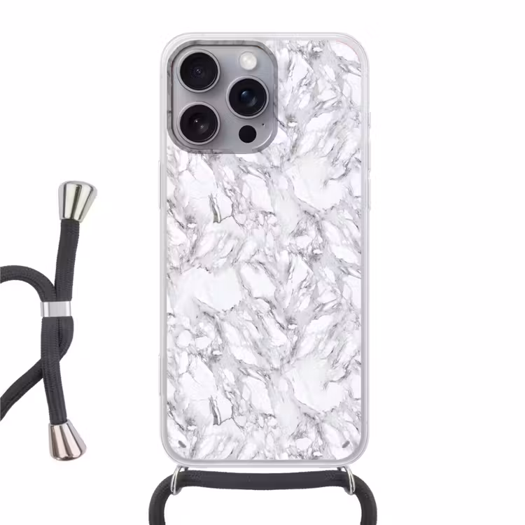 Marmer - Gelaagd - Brekend - Grijsstructuur Hoesje iPhone 16 Pro Max met koord klein 804 -3d