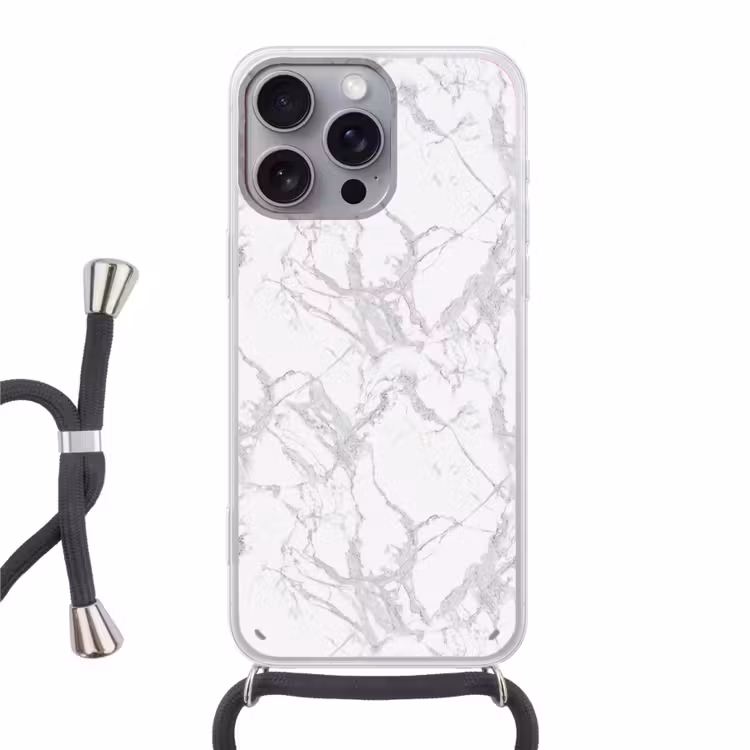 Marmer - Zuiver - Grijs - Aders Hoesje iPhone 16 Pro Max met koord klein 804 -3d