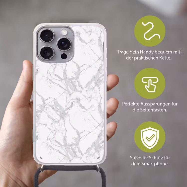 Marmer - Zuiver - Grijs - Aders Hoesje iPhone 16 Pro Max met koord klein 804 -sfeer2_DE