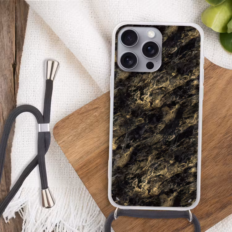 Marmer - Zwart - Goud Hoesje iPhone 16 Pro Max met koord klein 804 -sfeer4